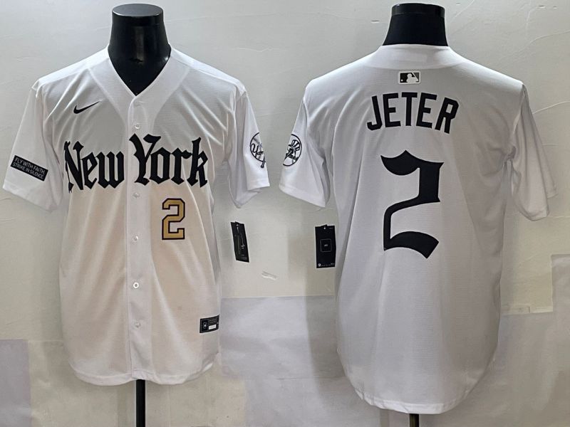 Men 2025 New York Yankees #2 Jeter White Five generations Joint Name Nike MLB Jersey style 7->new york yankees->MLB Jersey
